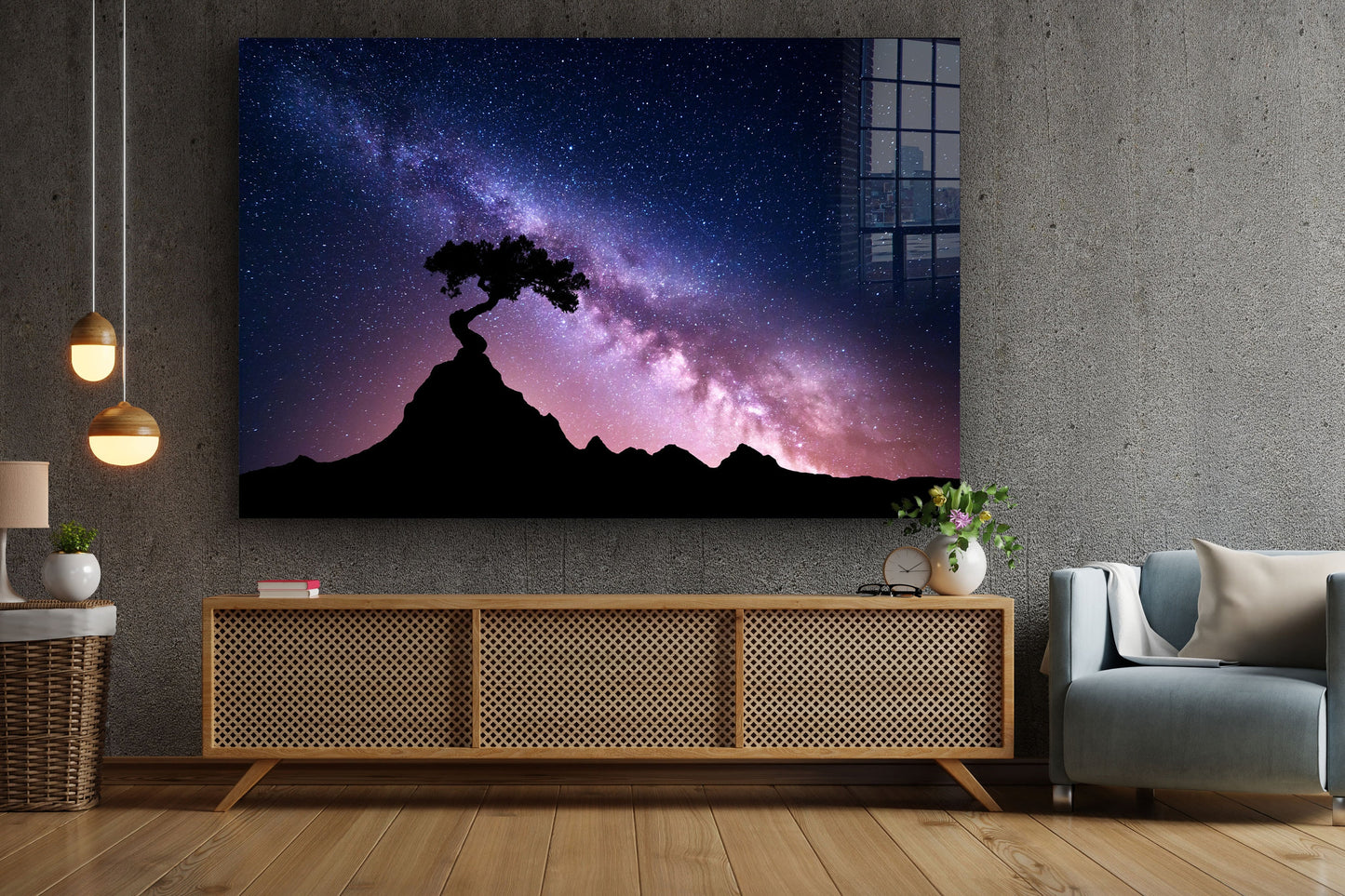 Tree In Milky Way, Large Glass Wall Art