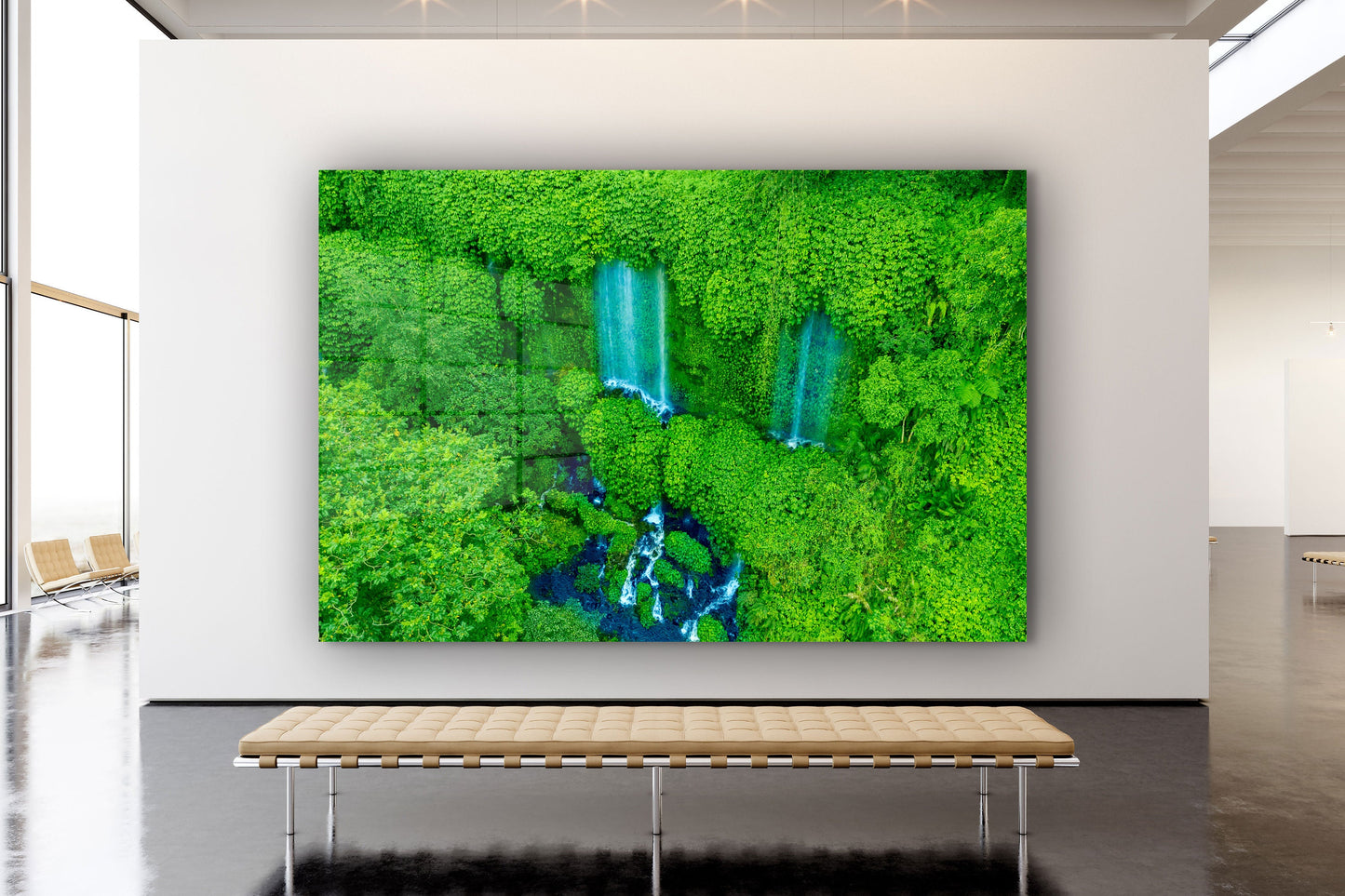 Waterfall in Forest, Large Glass Wall Art
