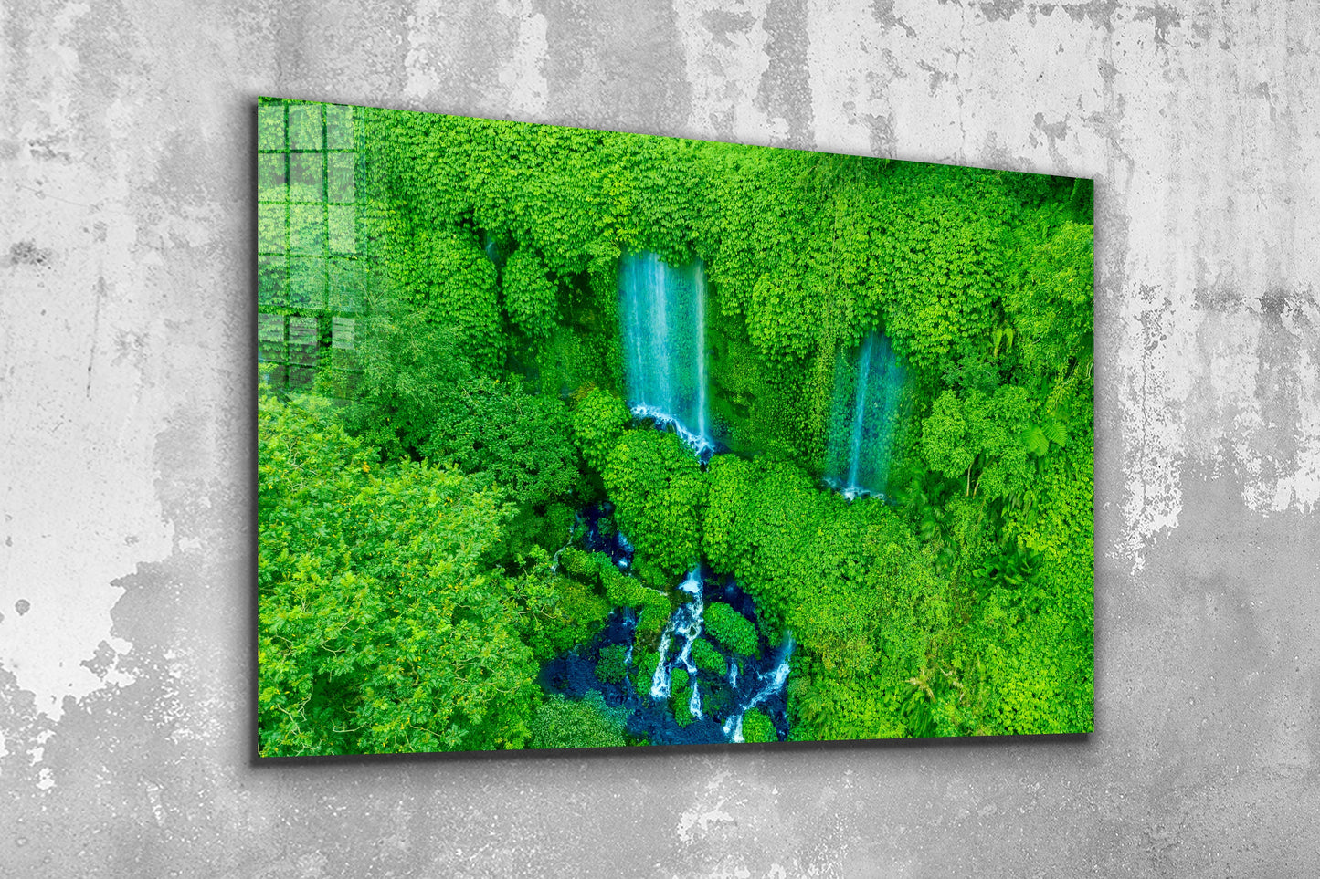 Waterfall in Forest, Large Glass Wall Art