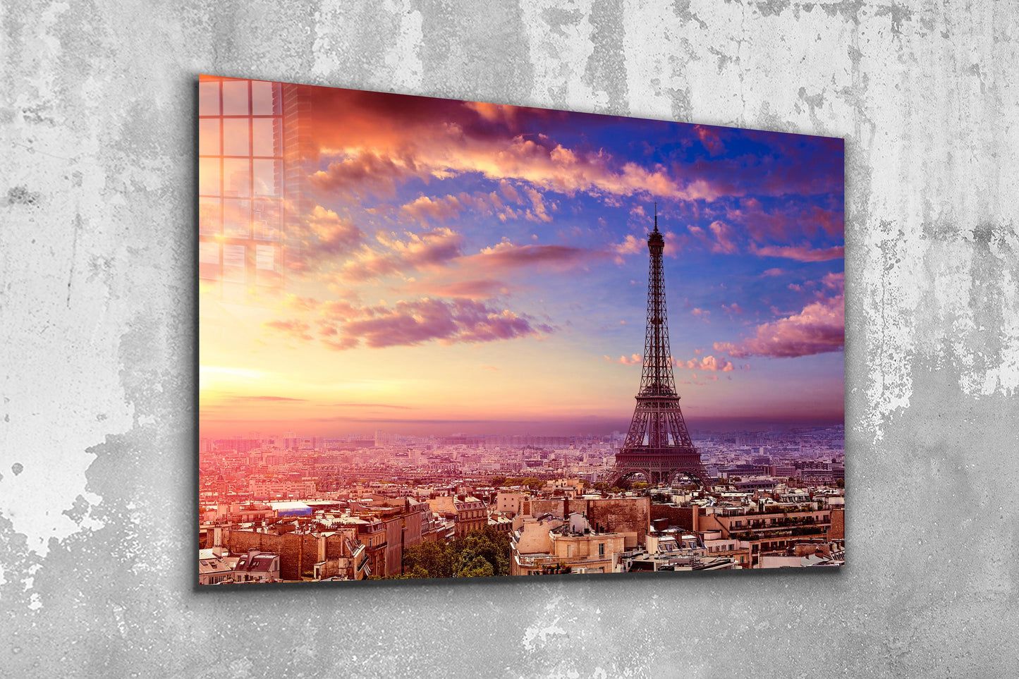 Eifel Tower Sunset, Large Glass Wall Art