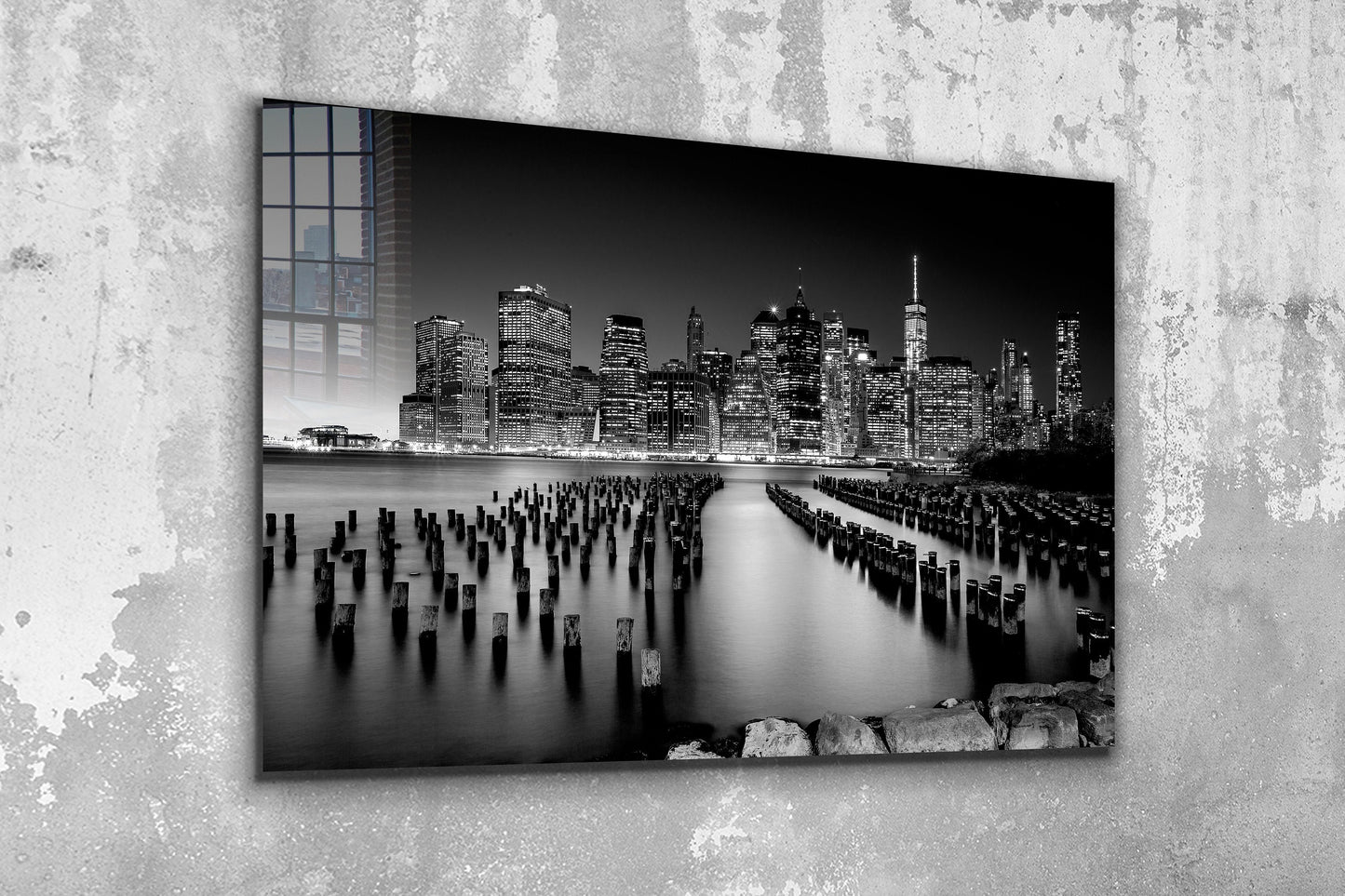 New York by Night, Large Glass Wall Art