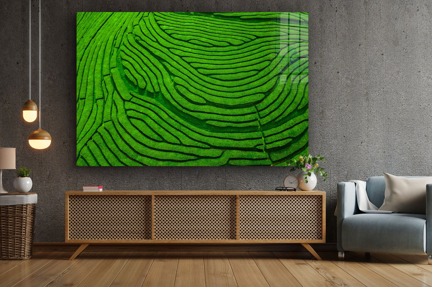 Tea Plantation, Large Glass Wall Art