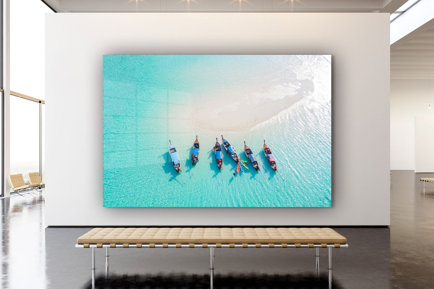 Canoes From Above, Large Glass Wall Art