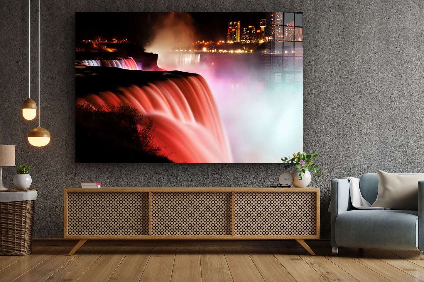Red Waterfall, Large Glass Wall Art