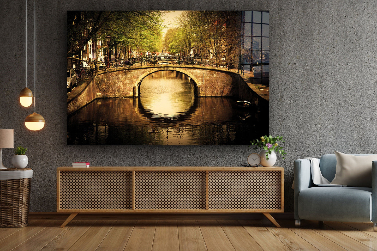 Bridge And Lake View, Large Glass Wall Art