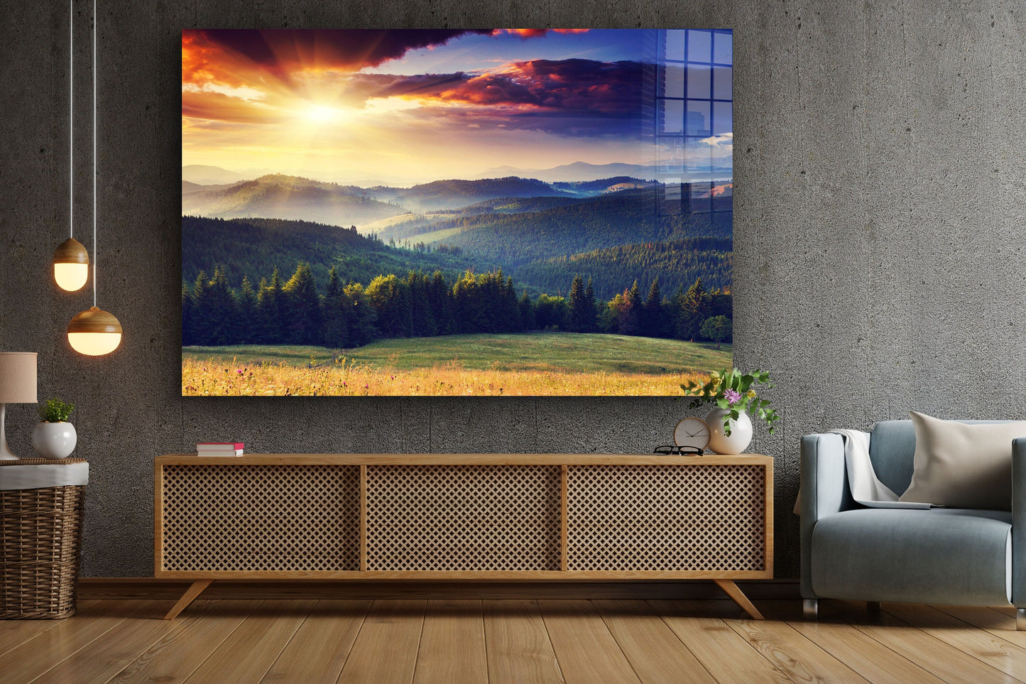 Mountain and Trees, Large Glass Wall Art