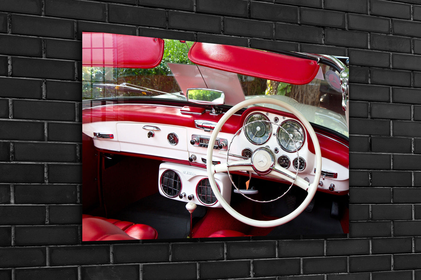 Classic Red Car, Large Glass Wall Art