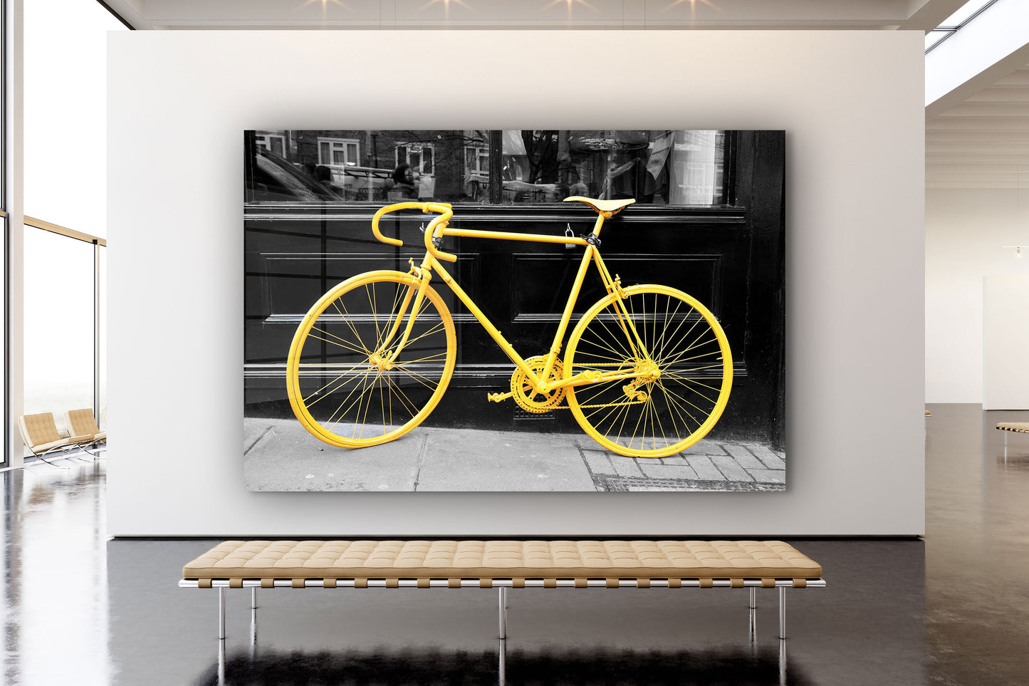 Yellow Bicycle, Large Glass Wall Art