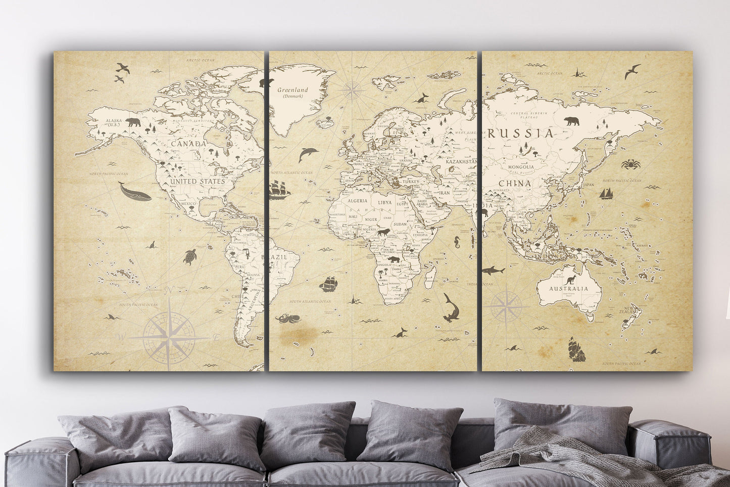 Old Map, Extra Large Glass Wall Art