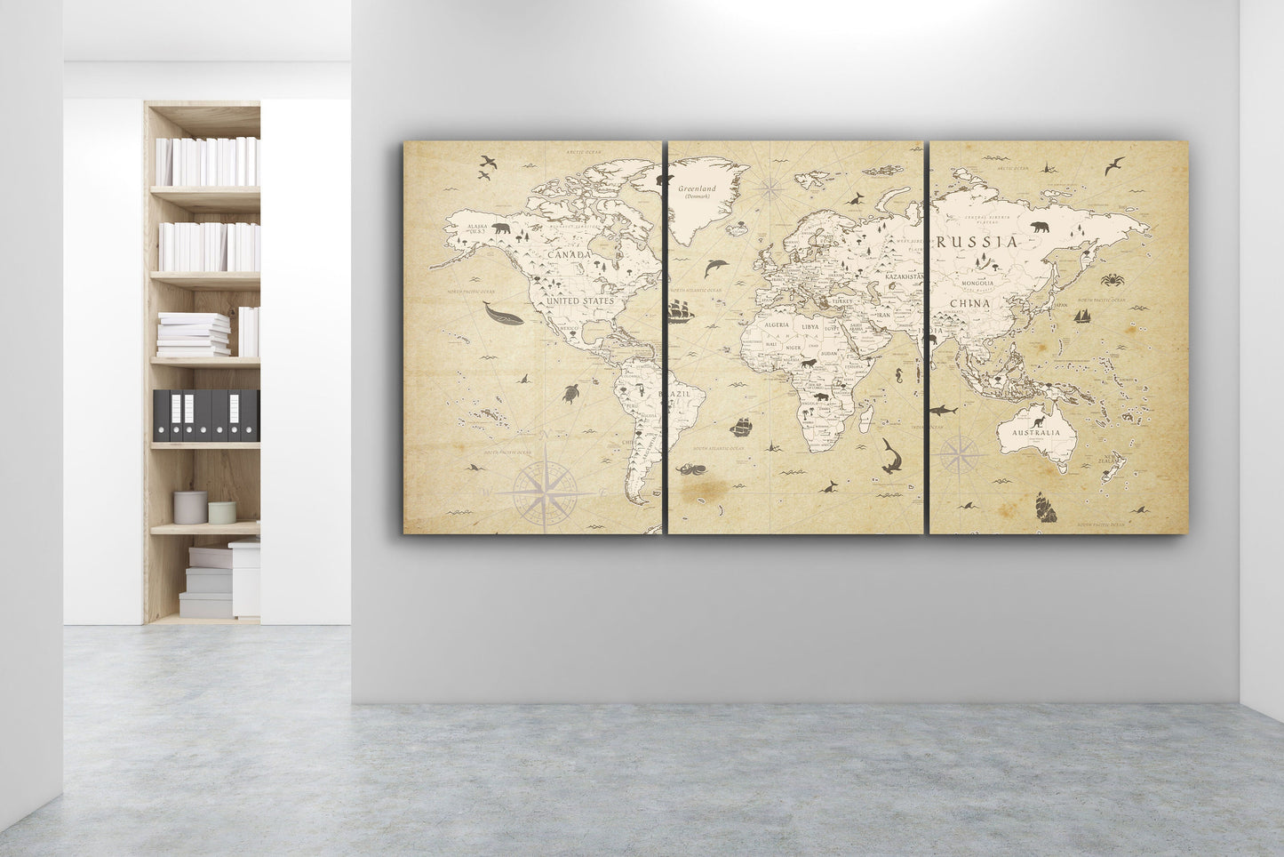 Old Map, Extra Large Glass Wall Art