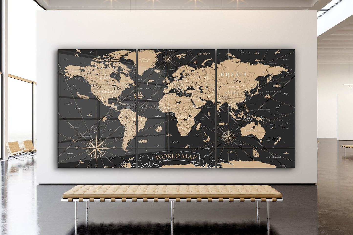 Extra Large World Map, Extra Large Glass Wall Art