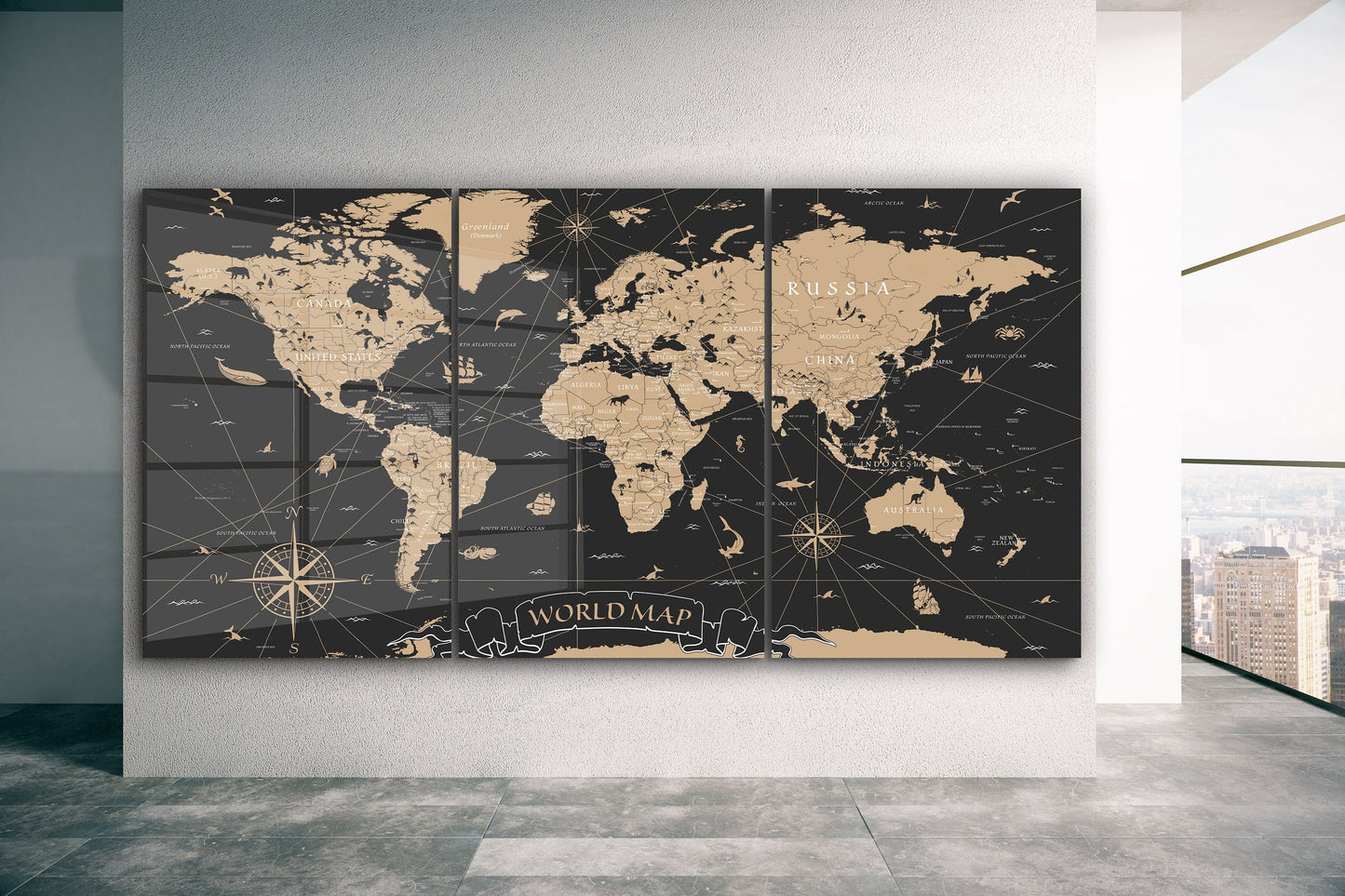 Extra Large World Map, Extra Large Glass Wall Art