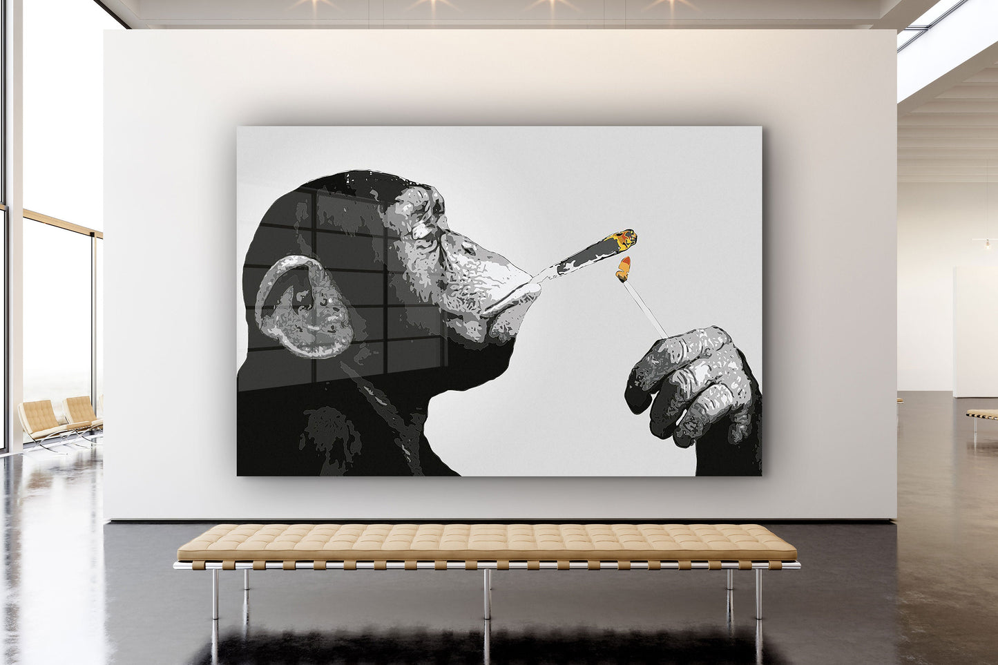 Smoking Monkey, Large Glass Wall Art