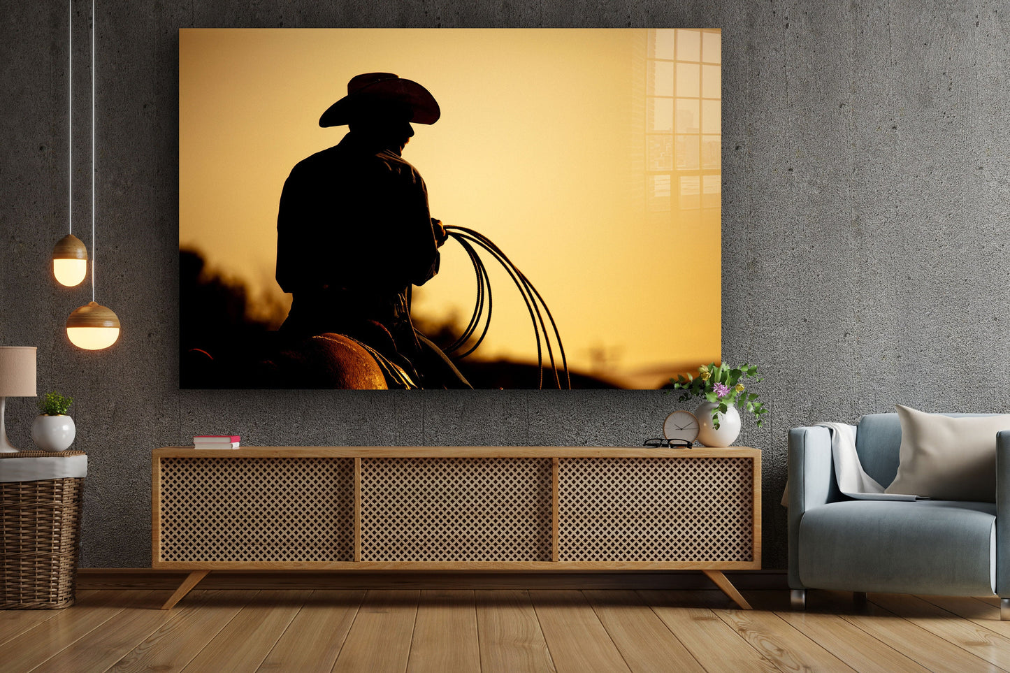 Cowboy Silhouette, Large Glass Wall Art