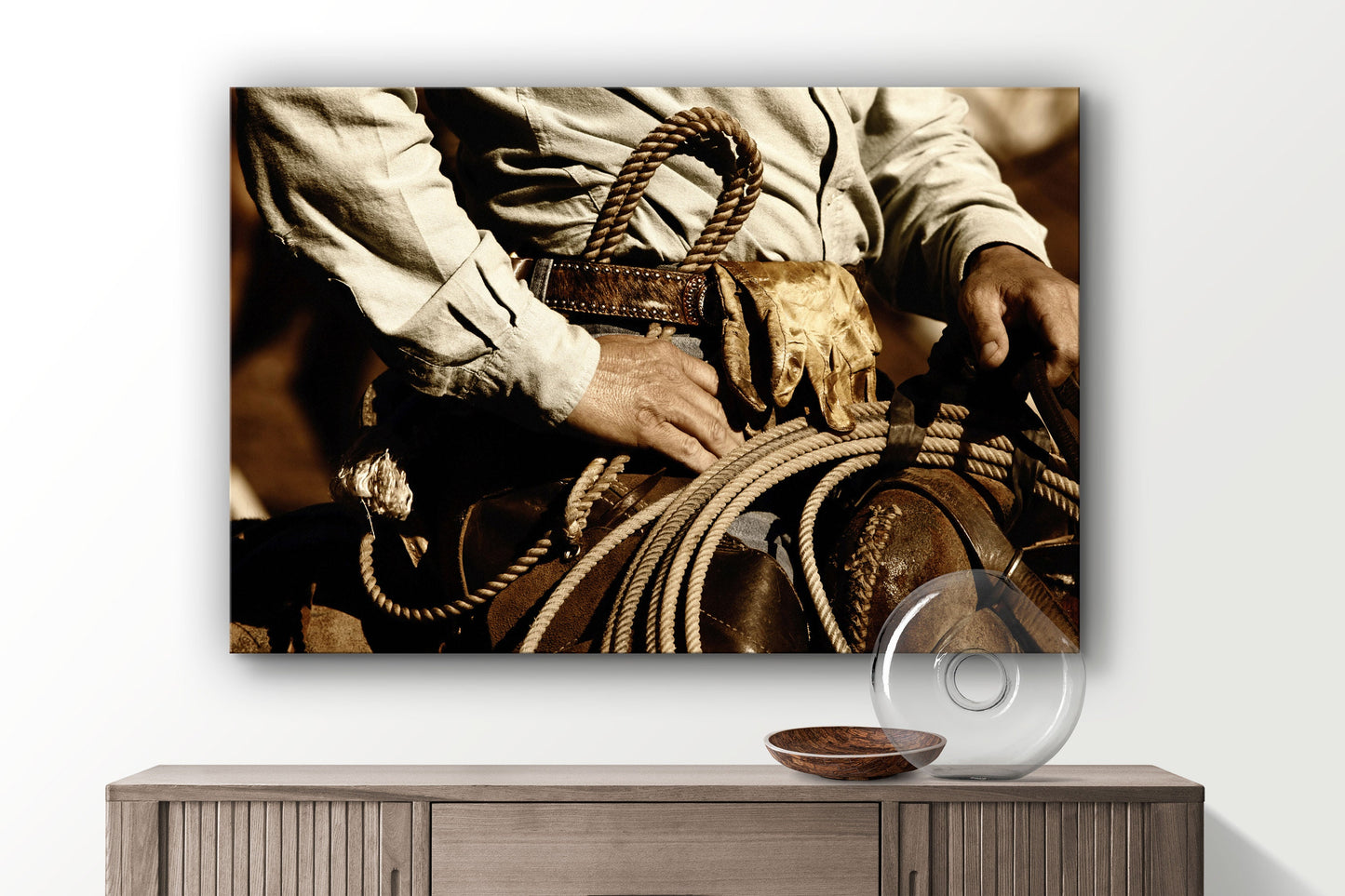 Cowboy on a Saddle, Large Glass Wall Art