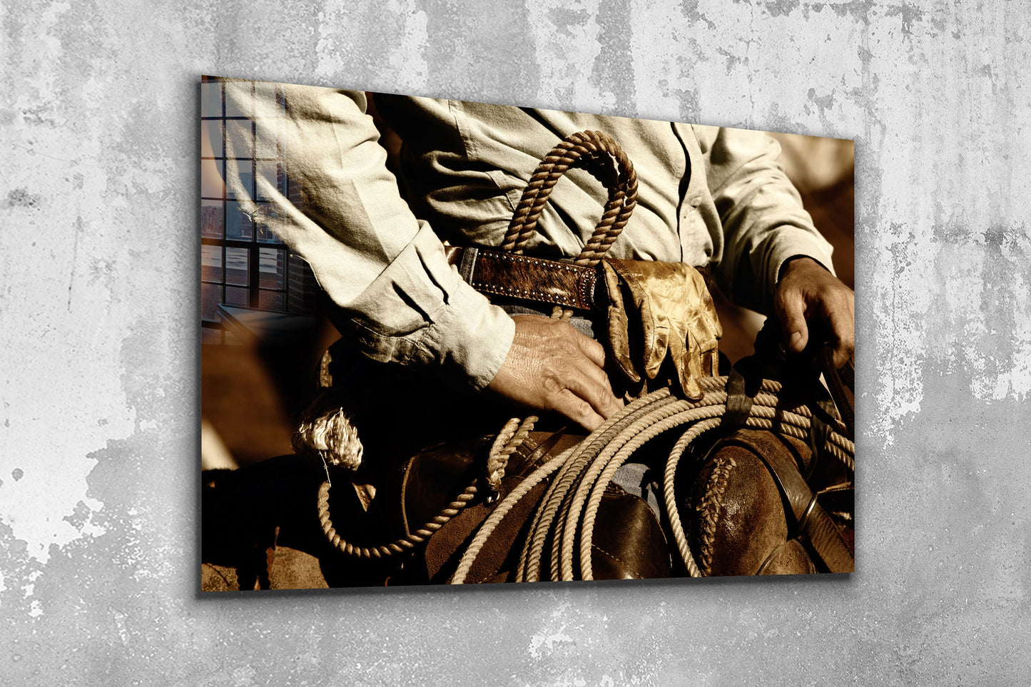 Cowboy on a Saddle, Large Glass Wall Art