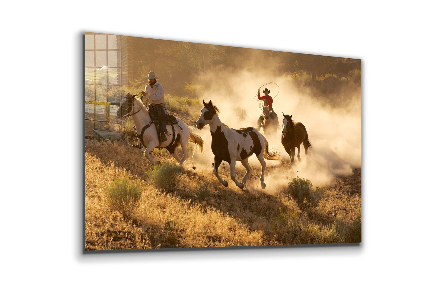 Cowboy's Chase, Large Glass Wall Art