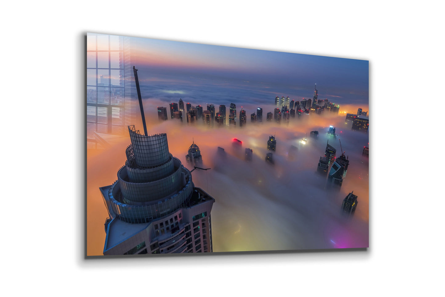 Skyscrapers in Fog Dubai, Large Glass Wall Art