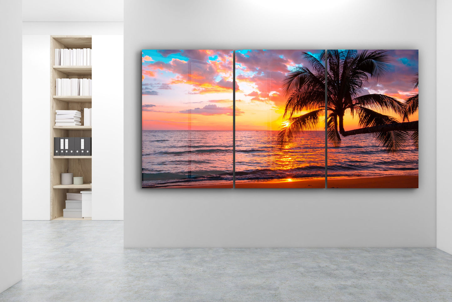 Sunset Palm Tree, Natural Vivid Wall Decor, Large Glass Wall Art