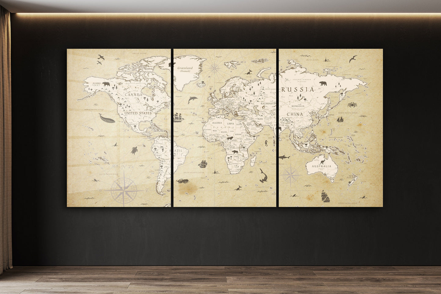 Old Map, Extra Large Glass Wall Art