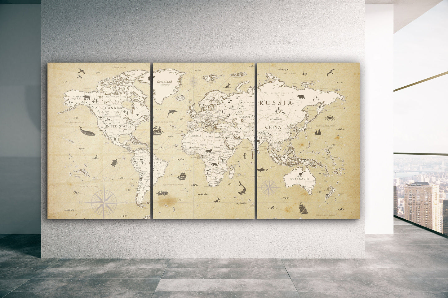 Old Map, Extra Large Glass Wall Art