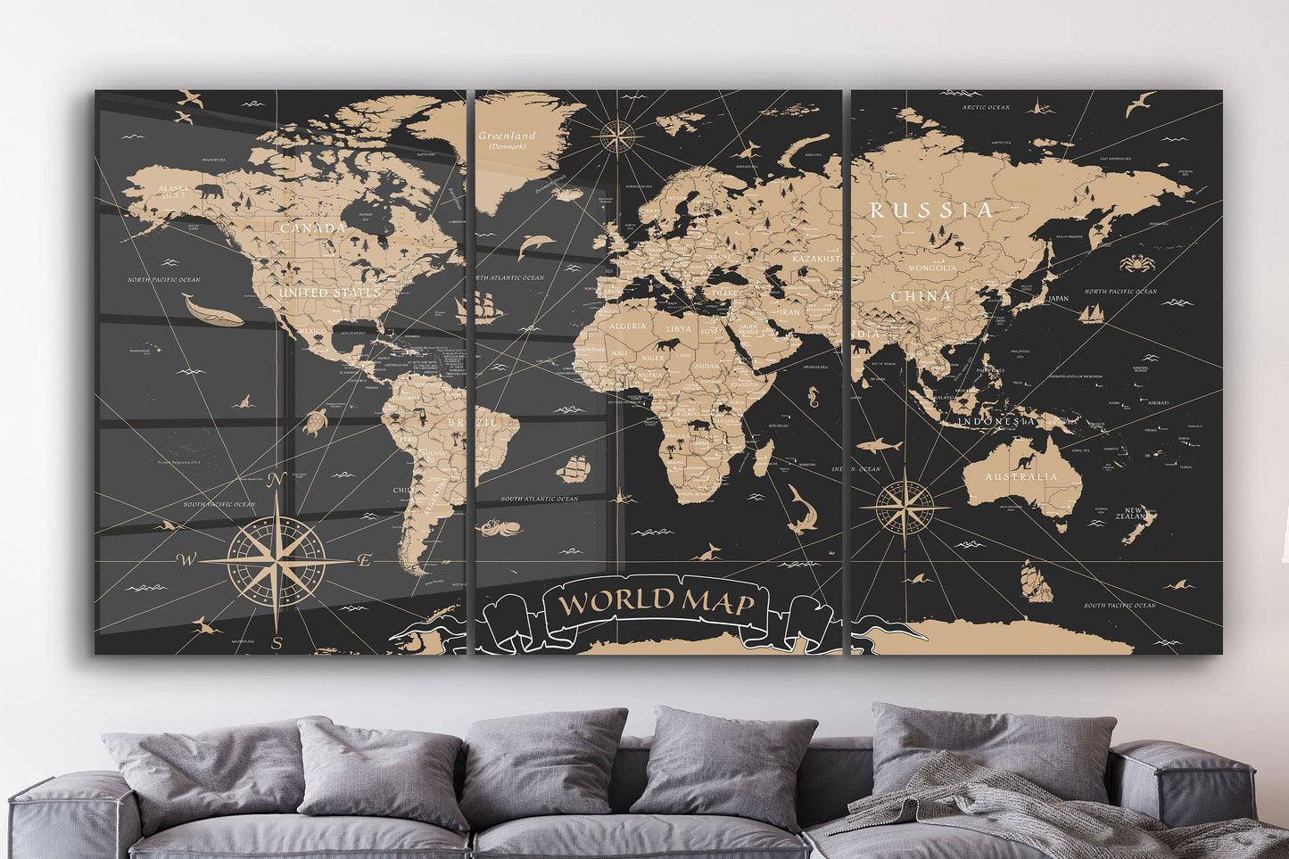 Extra Large World Map, Extra Large Glass Wall Art