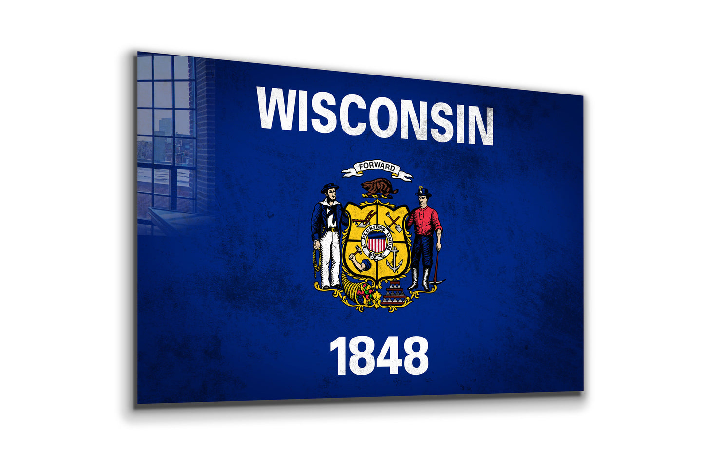 Wisconsin Grungy Flag Large Glass Wall Art