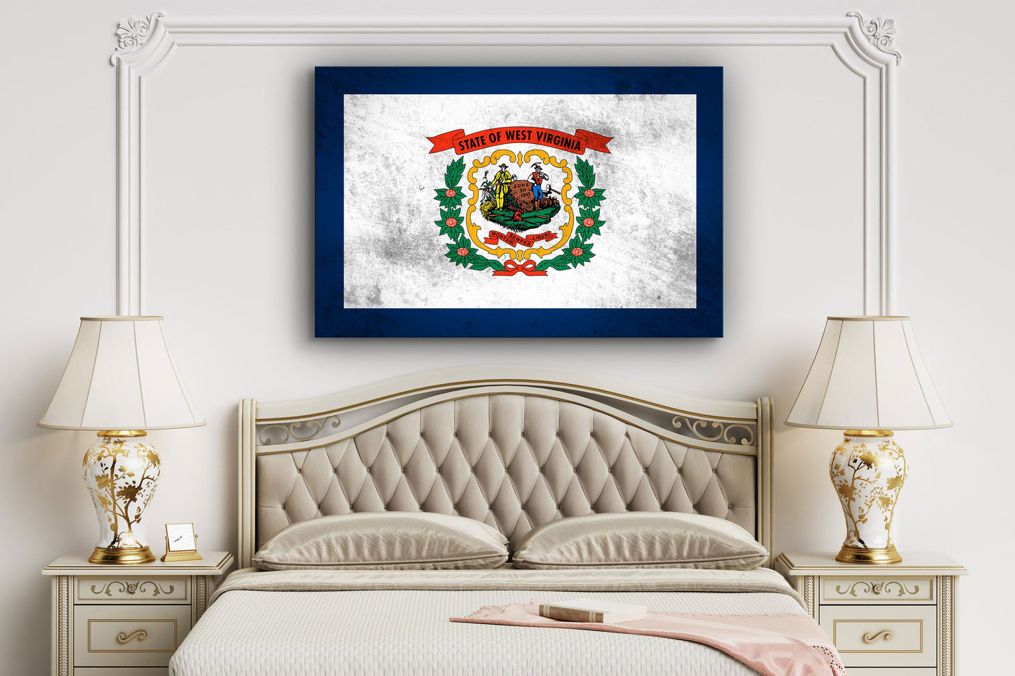 West Virginia Flag Grungy Large Glass Wall Art