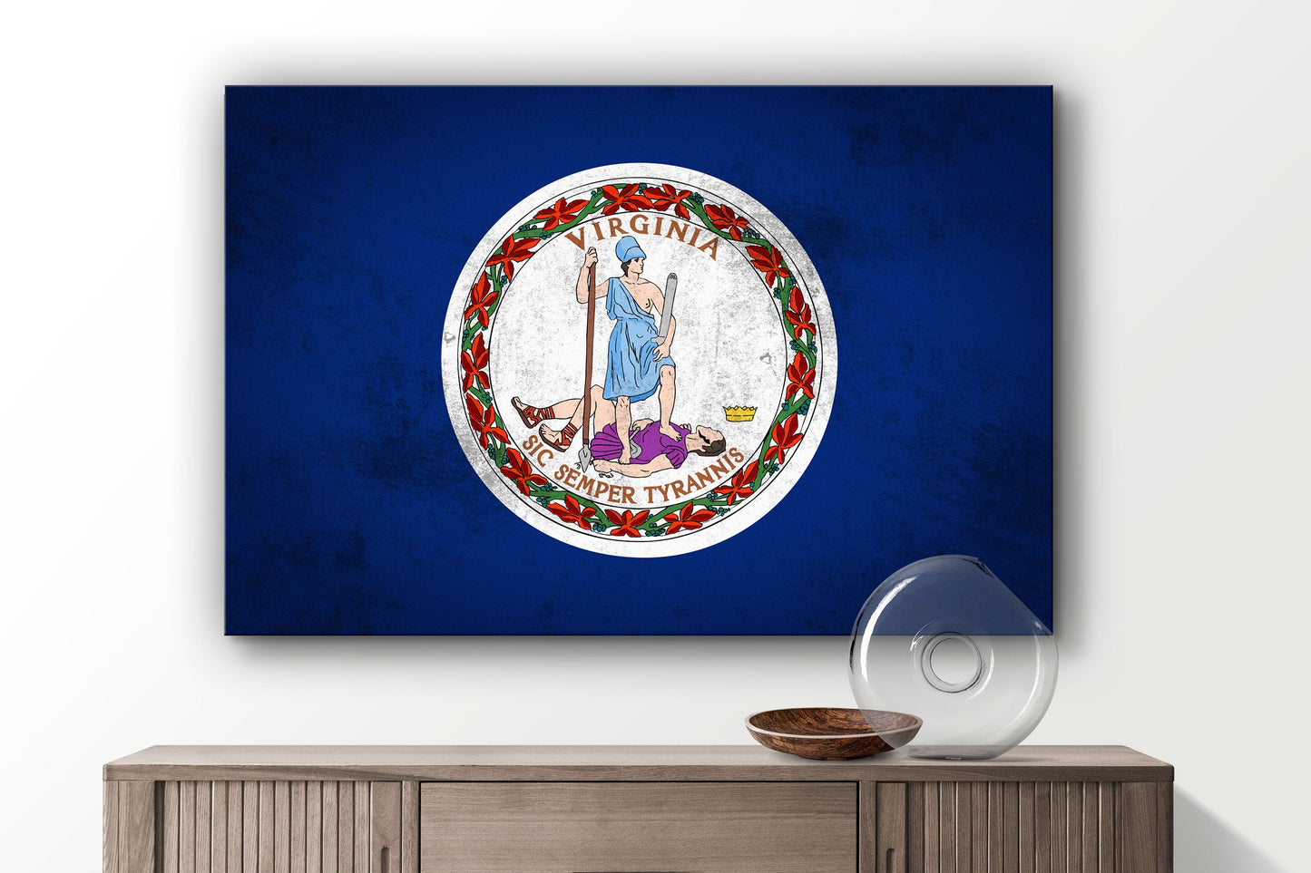 Virginia Grungy Flag Large Glass Wall Art