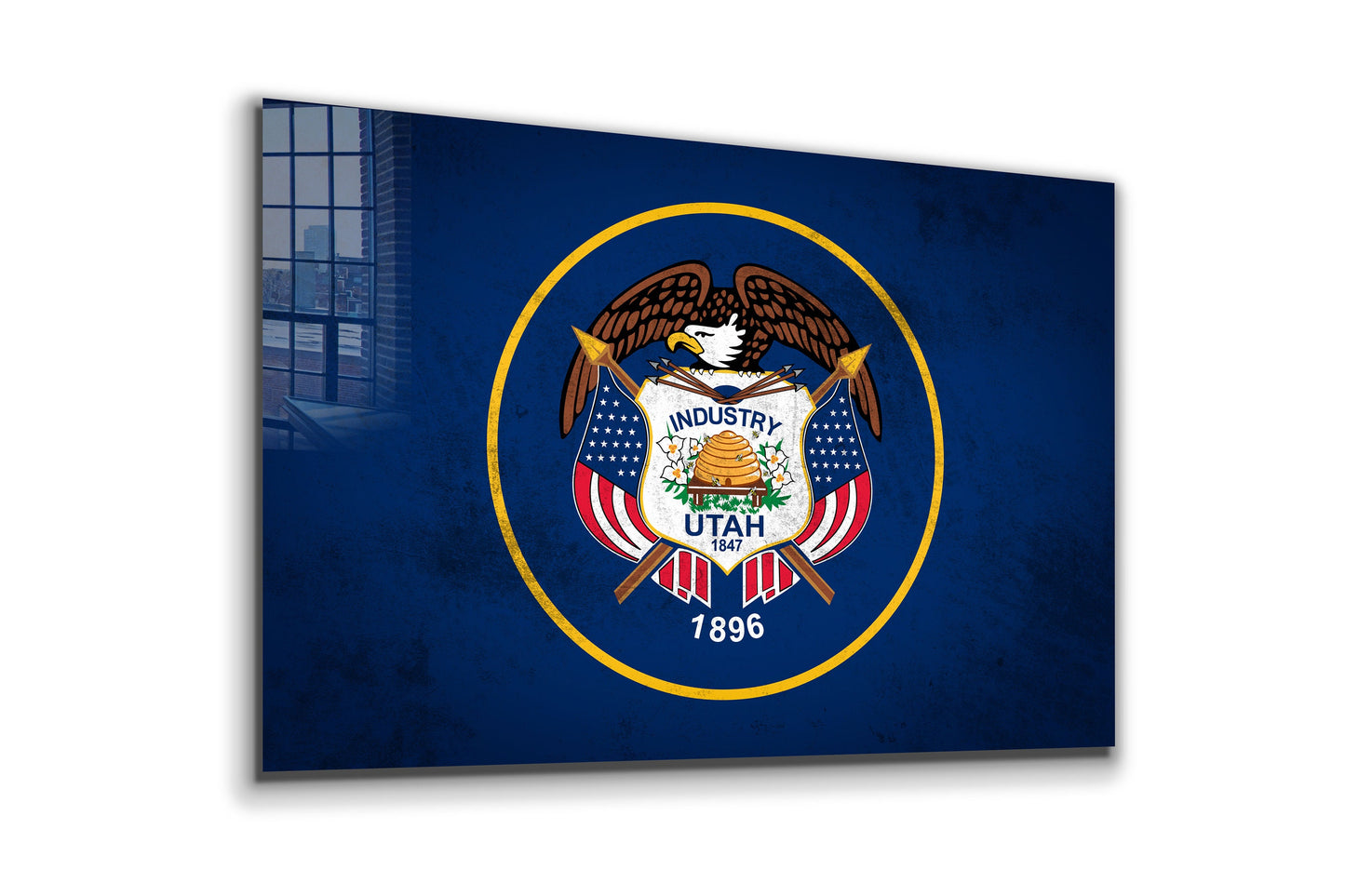 Utah Grungy Flag Large Glass Wall Art