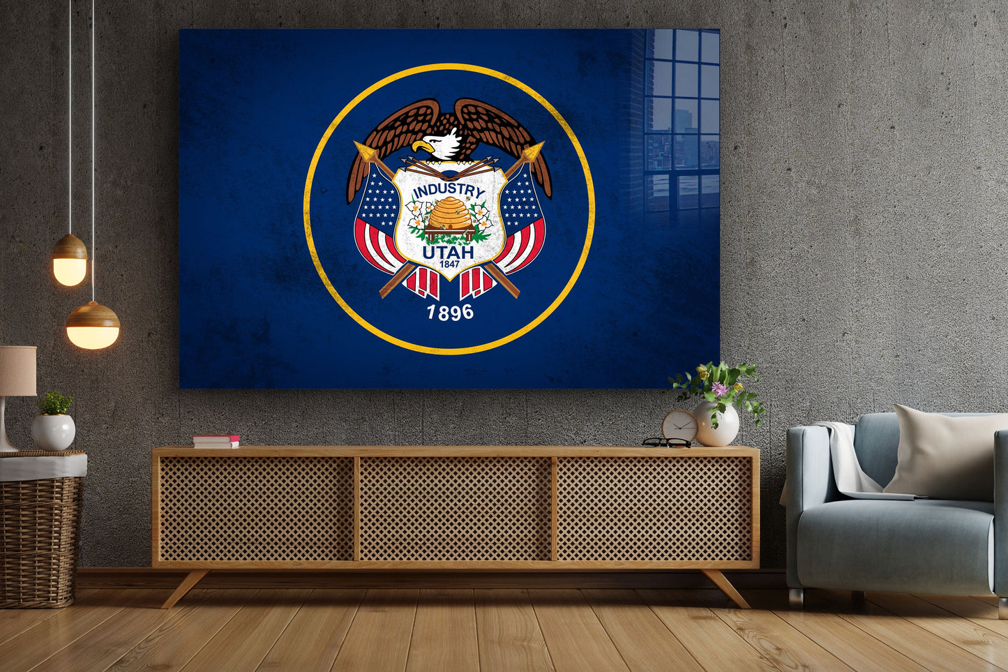 Utah Grungy Flag Large Glass Wall Art