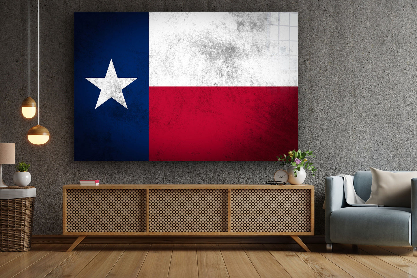 Texas Grungy Flag Large Glass Wall Art