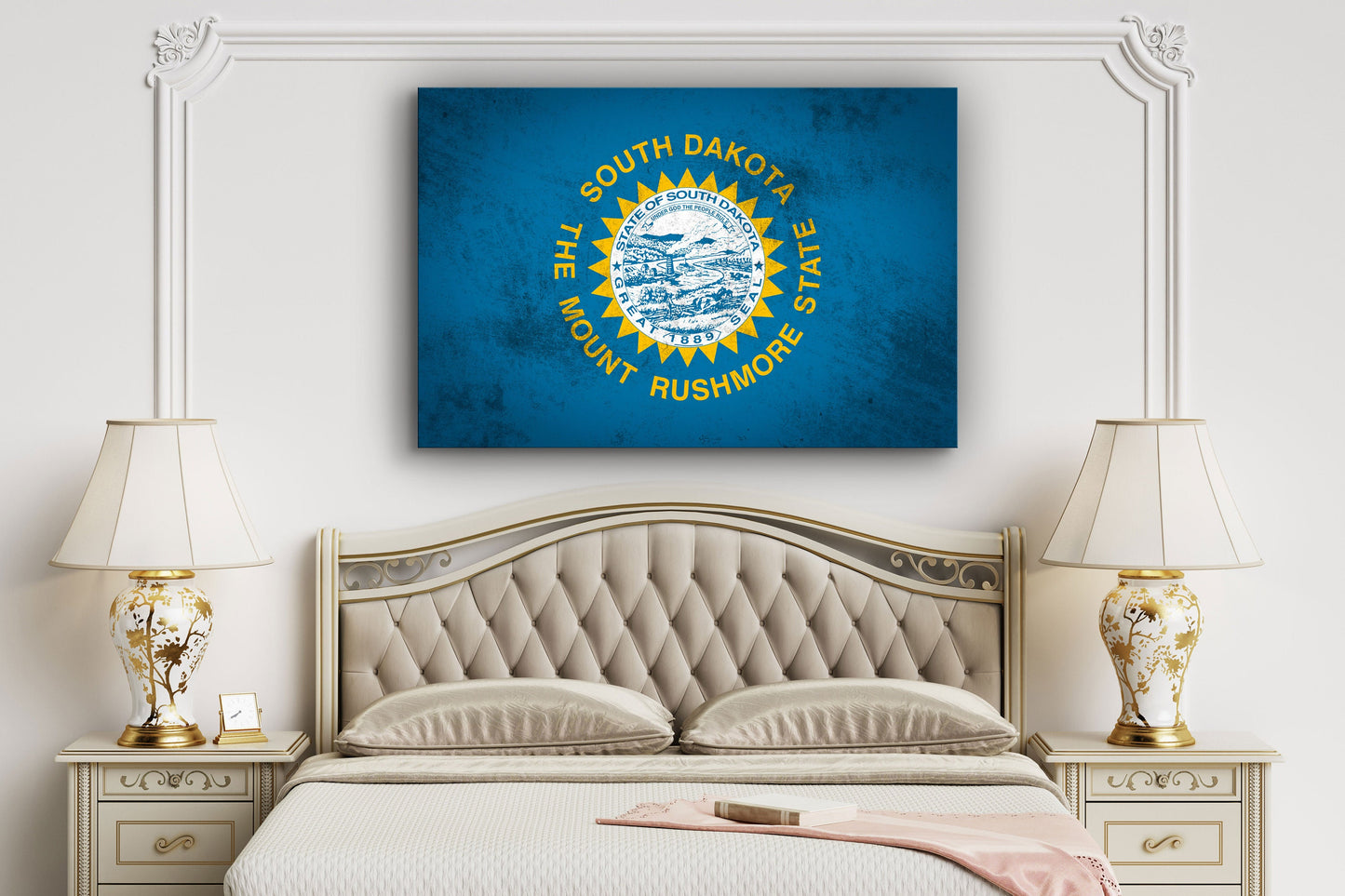 South Dakota Grungy Flag Large Glass Wall Art