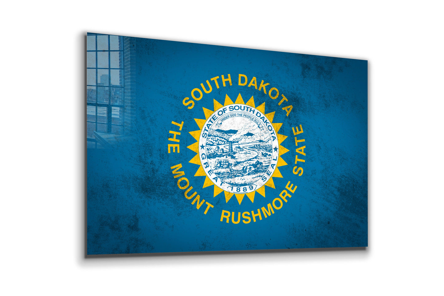 South Dakota Grungy Flag Large Glass Wall Art