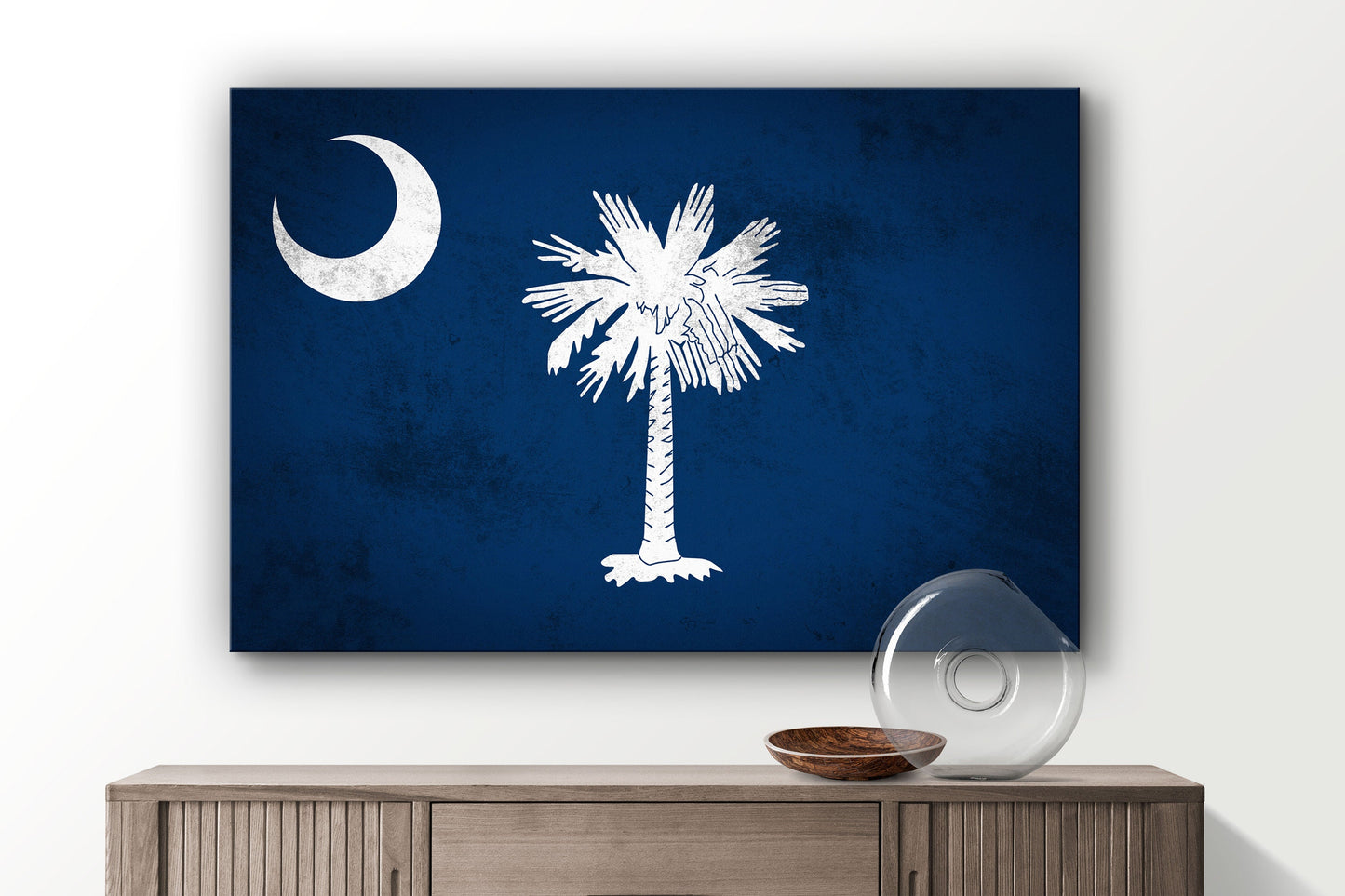 South Carolina Grungy Flag Large Glass Wall Art