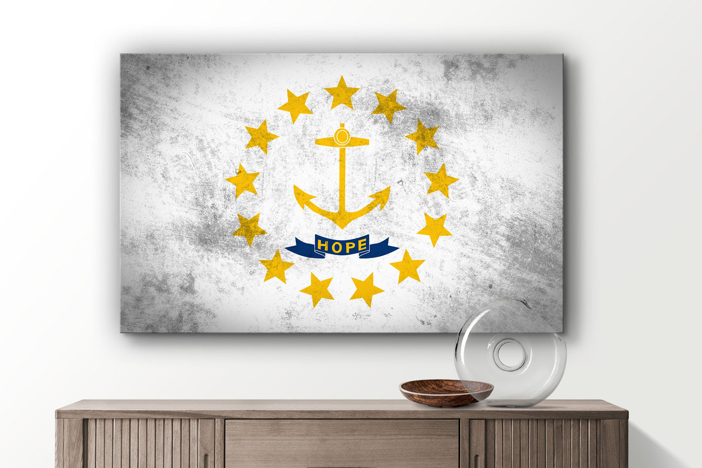 Rhode Island Grungy Flag Large Glass Wall Art