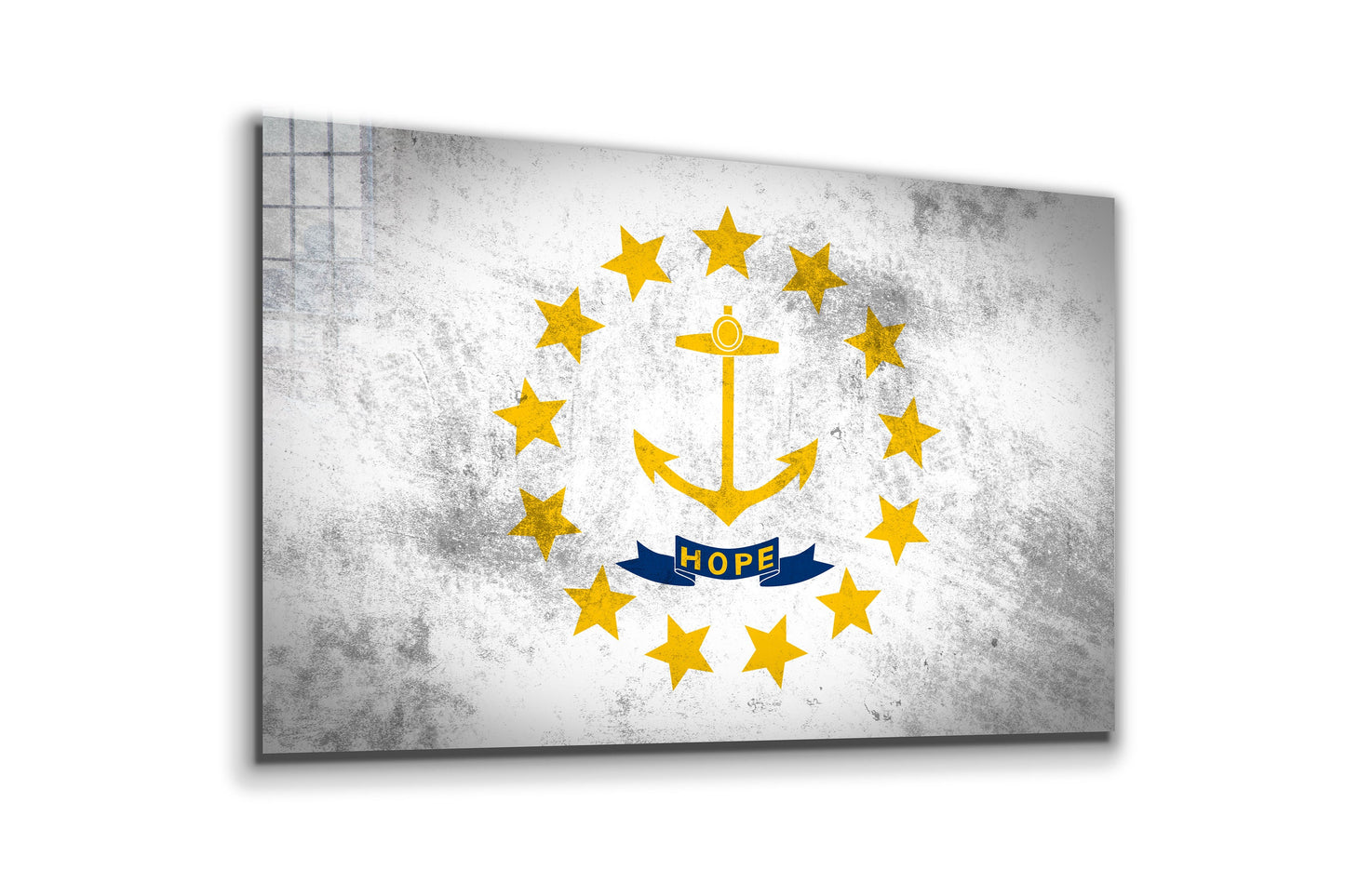 Rhode Island Grungy Flag Large Glass Wall Art