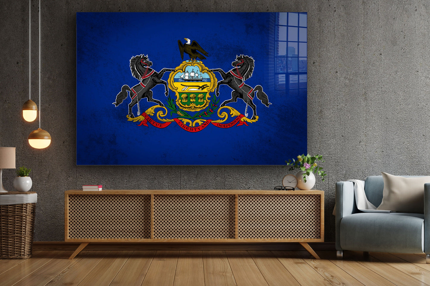 Pennsylvania Grungy Flag, Large Glass Wall Art