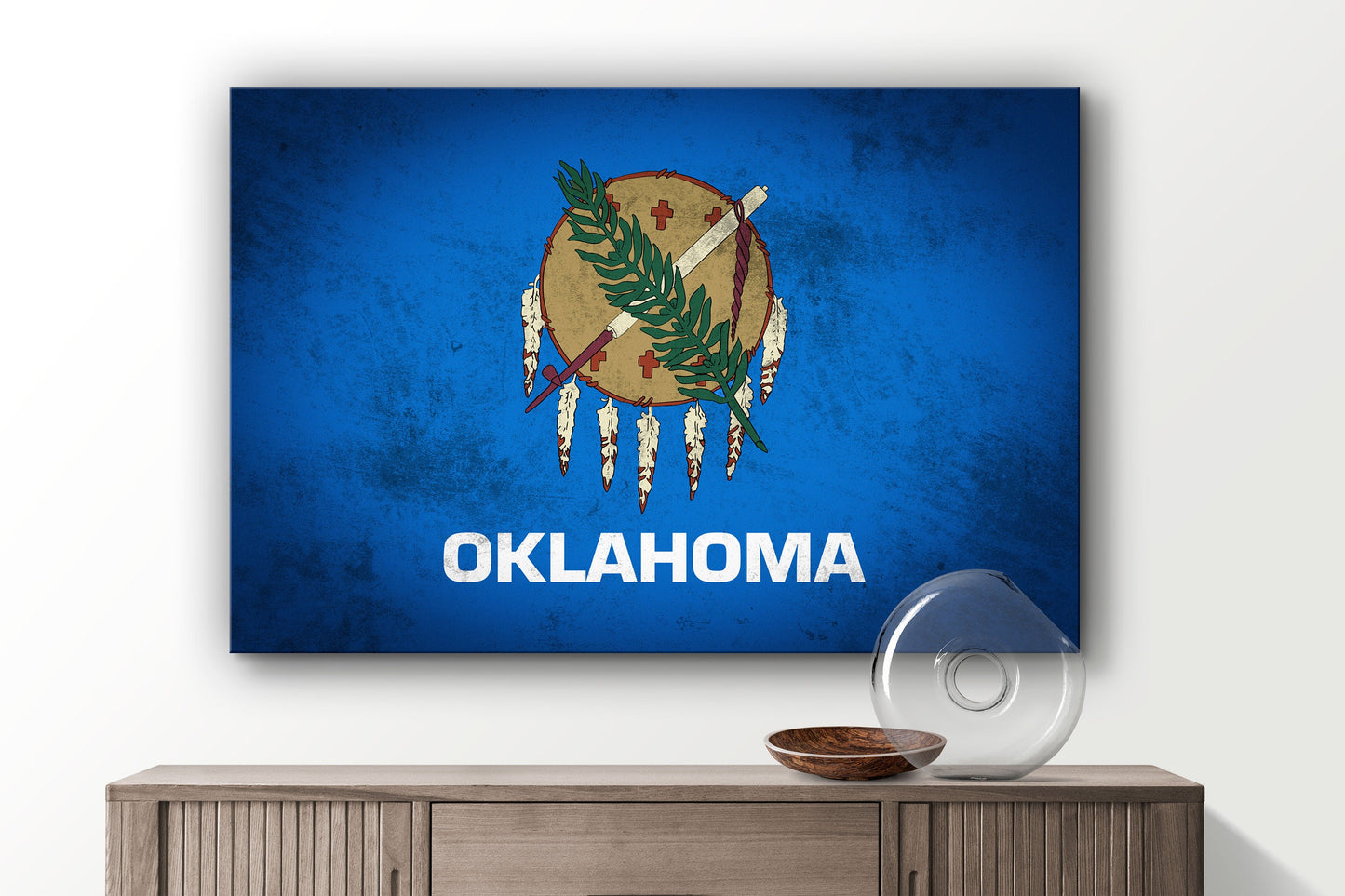 Oklahoma Grungy Flag, Large Glass Wall Art