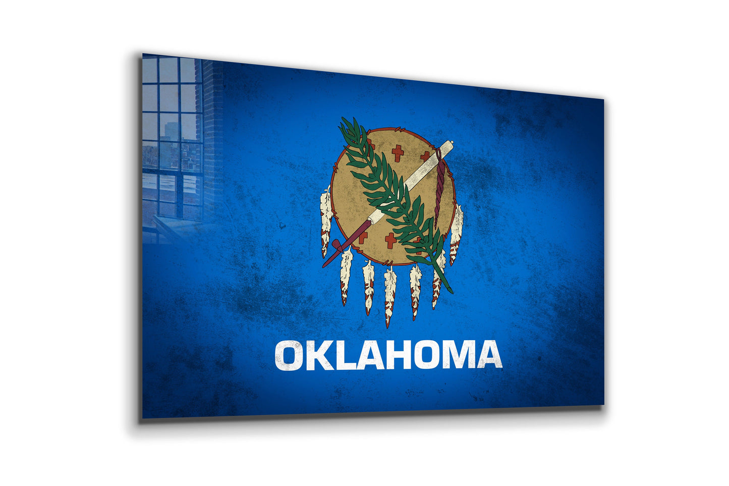Oklahoma Grungy Flag, Large Glass Wall Art