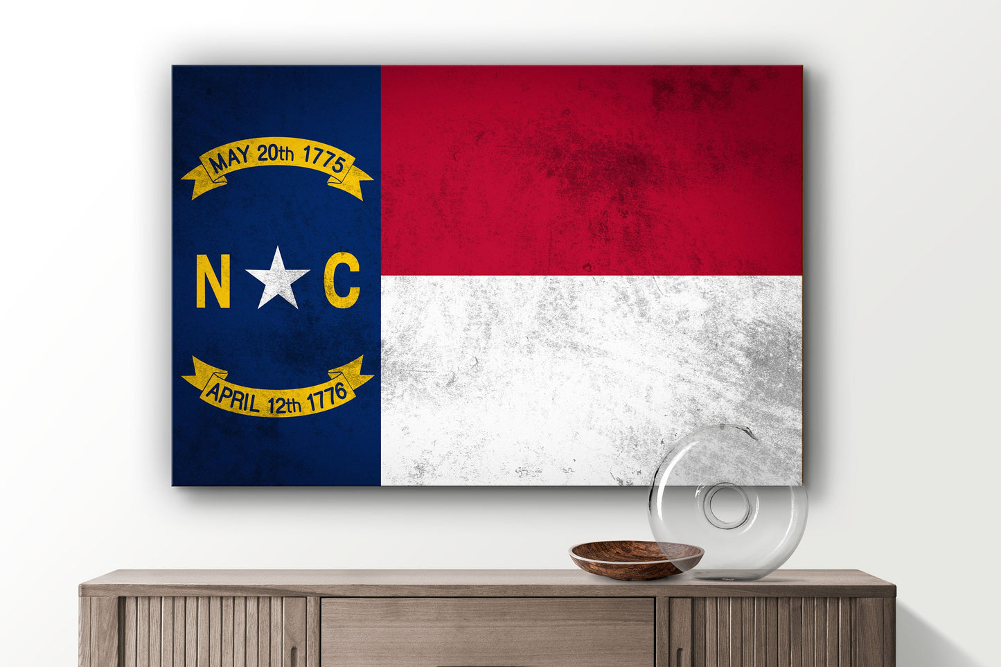 North Carolina Grungy Flag, Large Glass Wall Art