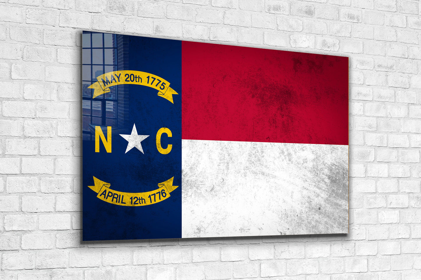 North Carolina Grungy Flag, Large Glass Wall Art