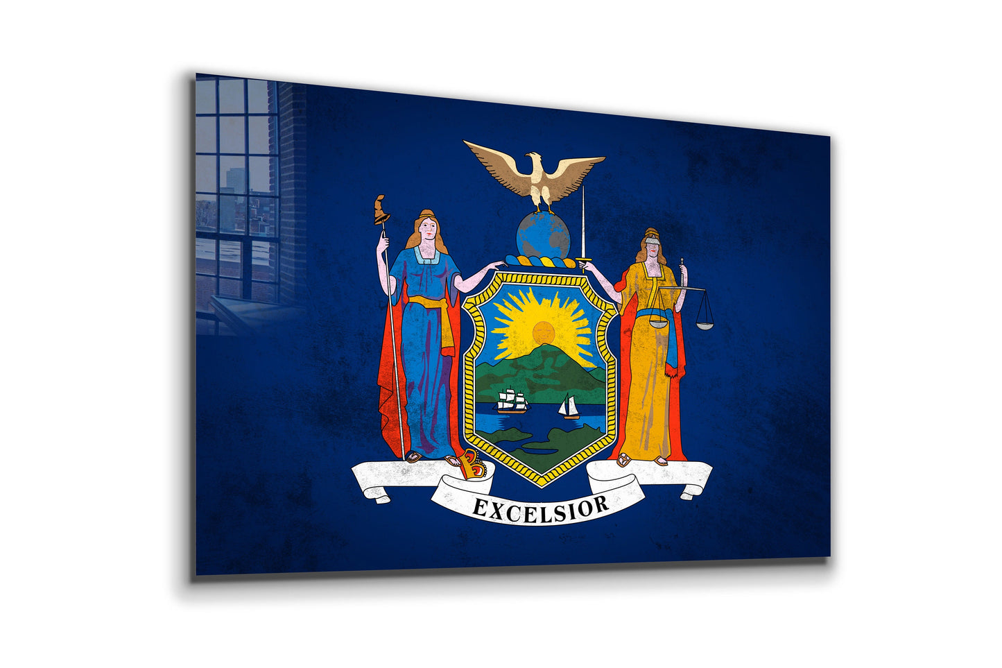 New York Grungy Flag, Large Glass Wall Art