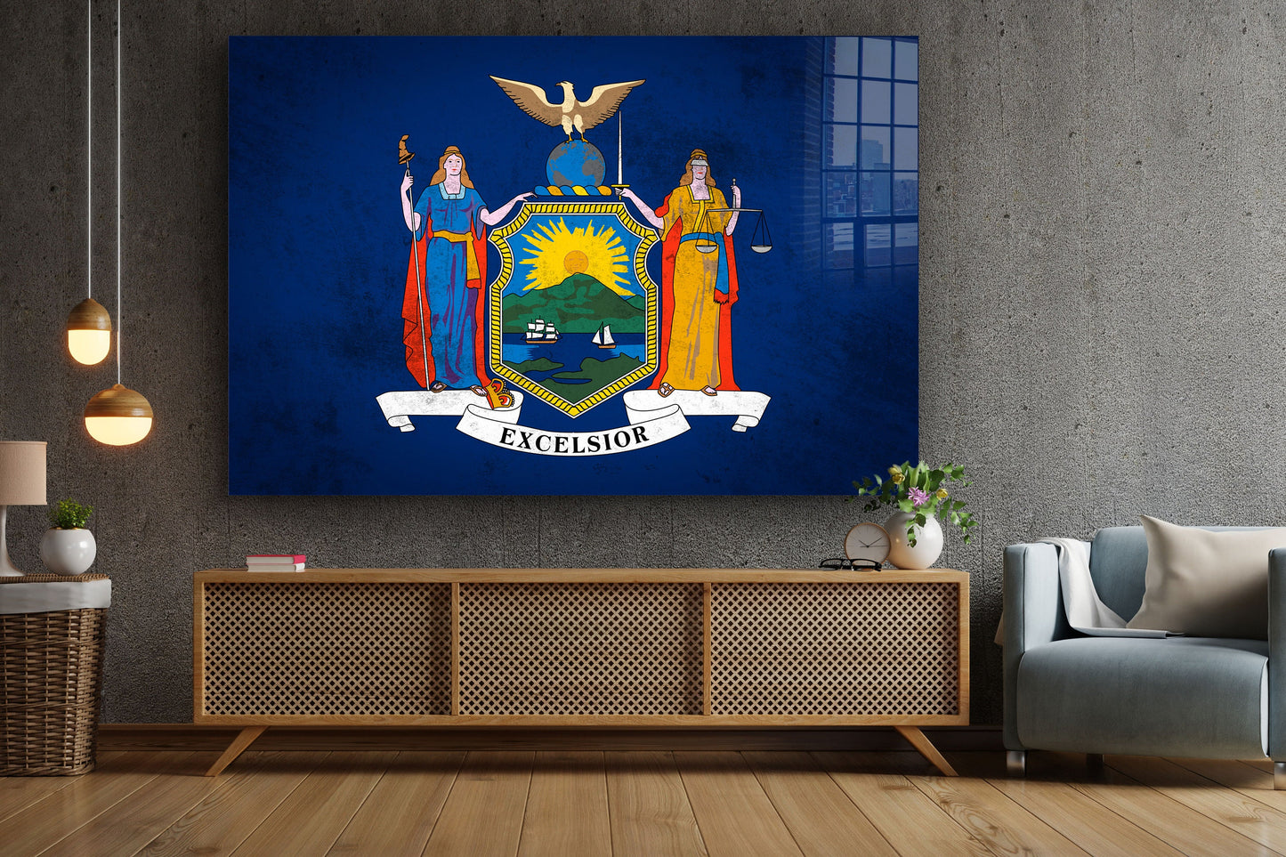 New York Grungy Flag, Large Glass Wall Art