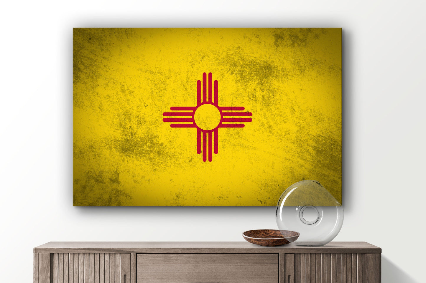 New Mexico Grungy Flag, Large Glass Wall Art