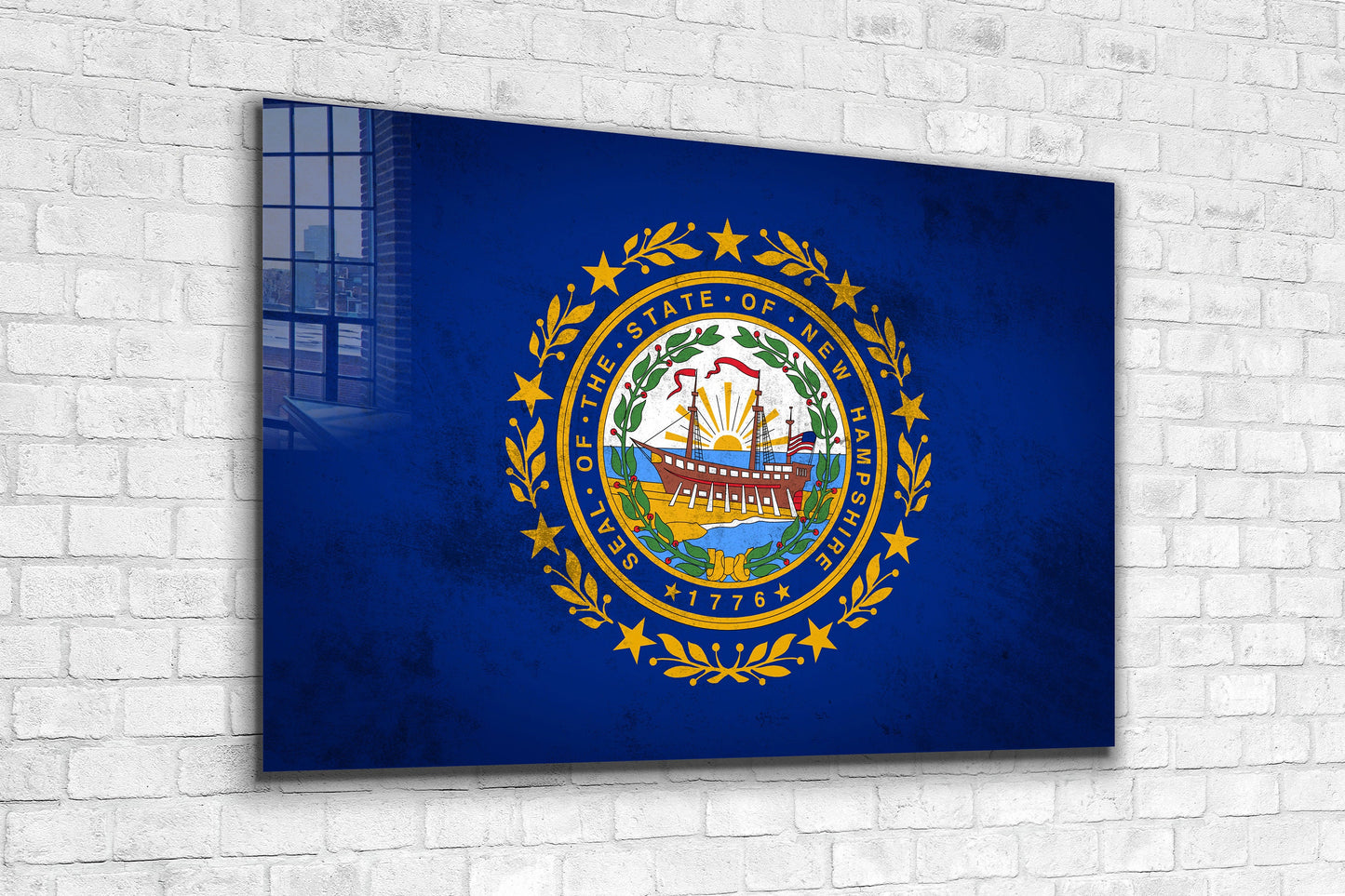 New Hampshire Grungy Flag, Large Glass Wall Art