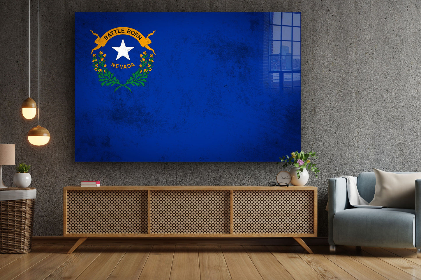 Nevada Grungy Flag, Large Glass Wall Art