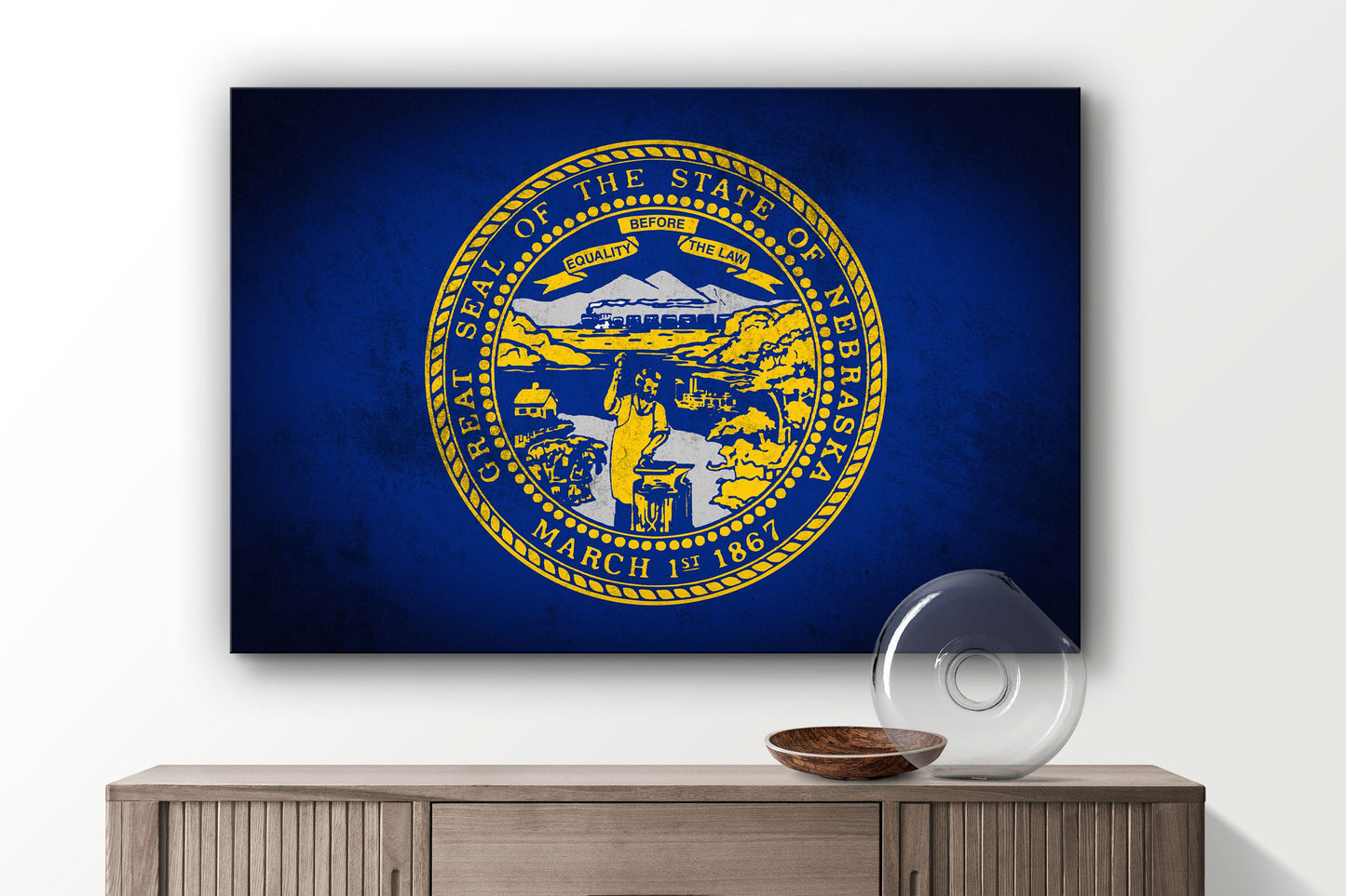 Nebraska Grungy Flag, Large Glass Wall Art