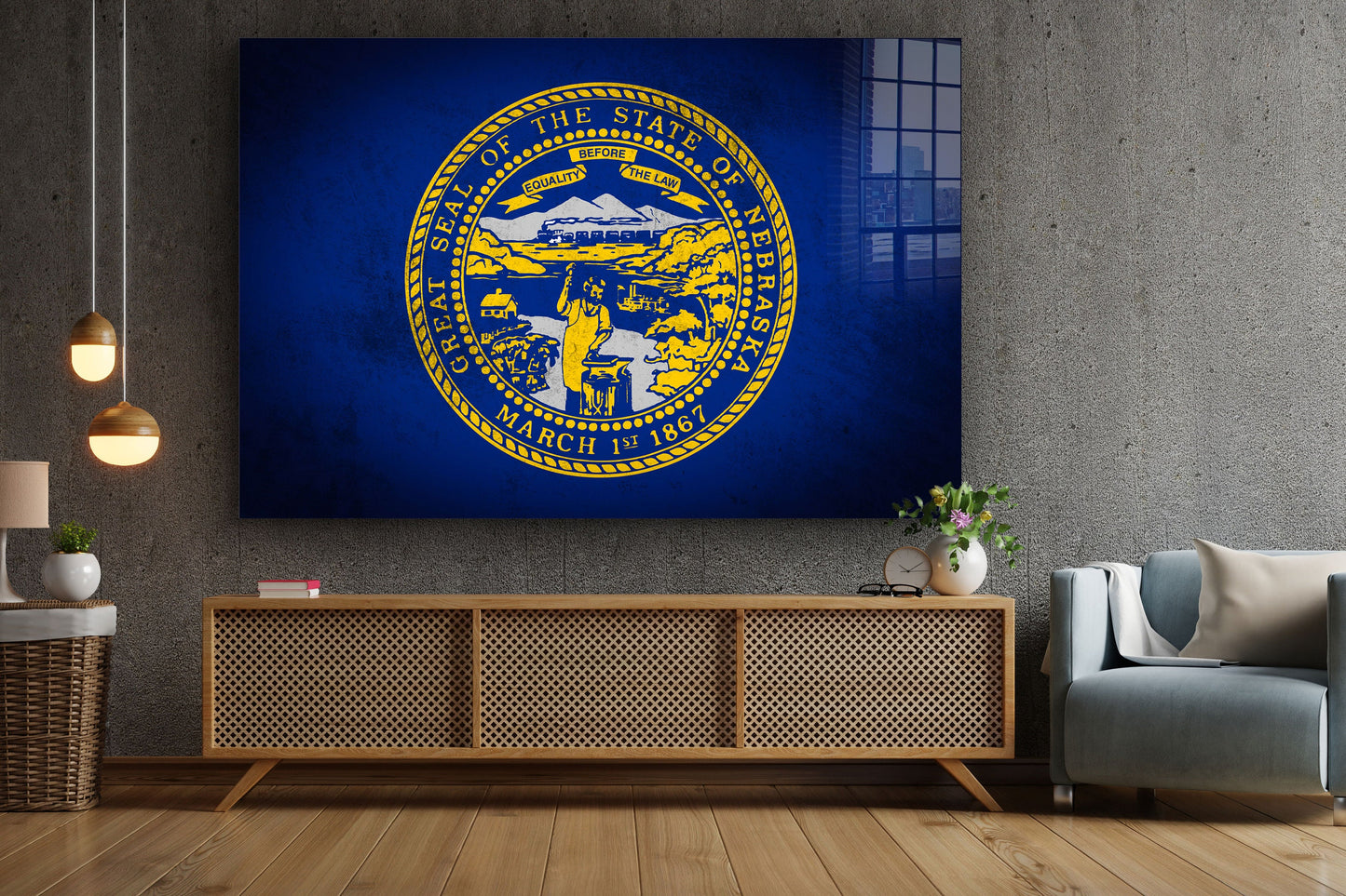 Nebraska Grungy Flag, Large Glass Wall Art