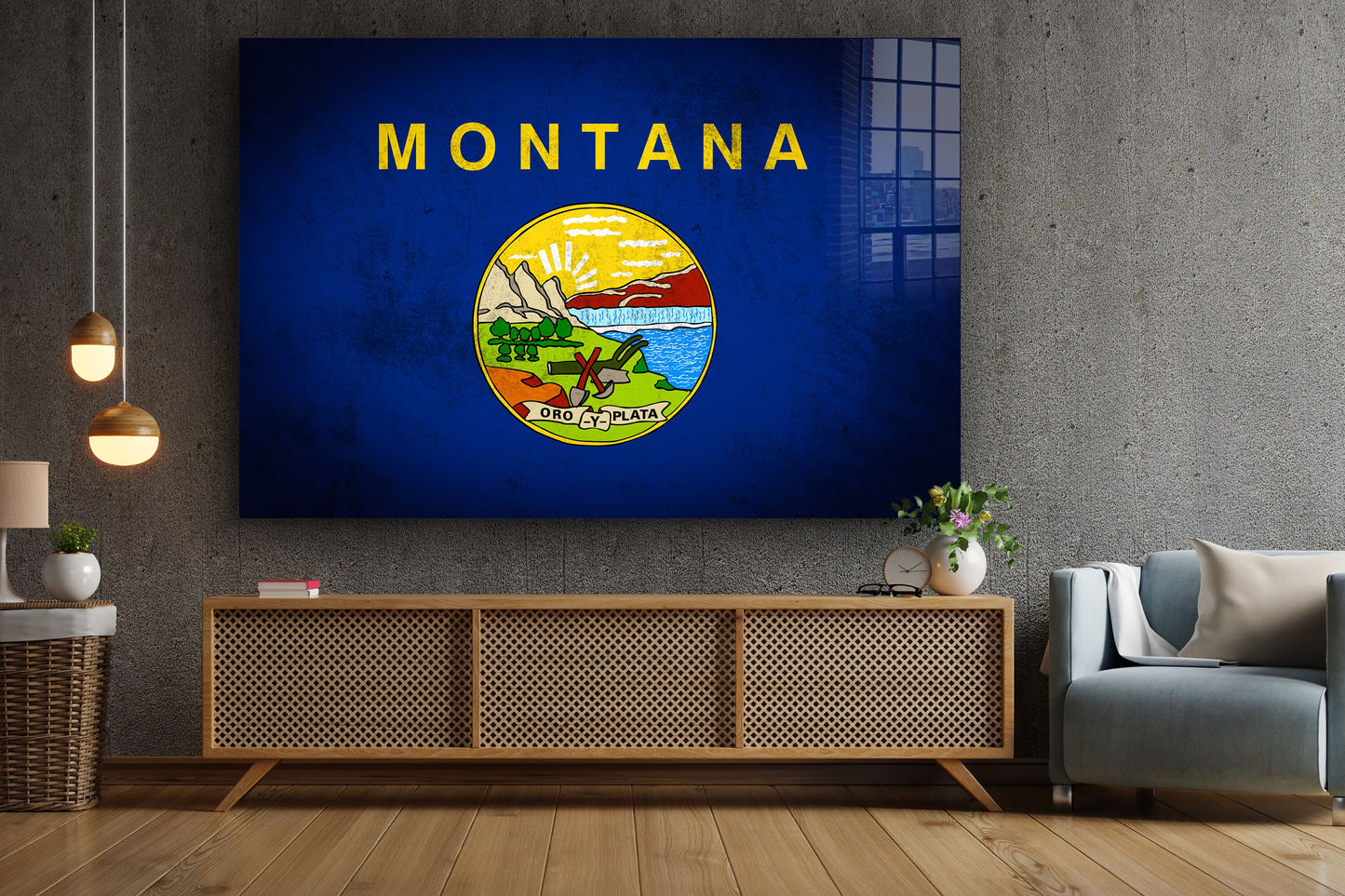 Montana Grungy Flag, Large Glass Wall Art